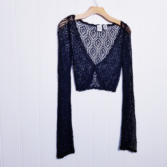 Armani Exchange Sweaters - Armani Exchange Crochet Net Cropped Black Cardian Womens Open Knit Jacket